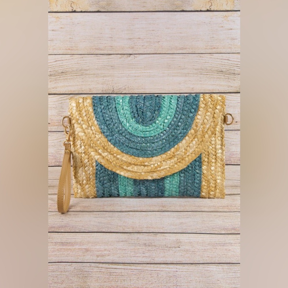 Three Tone Straw Clutch Bag|Turquoise